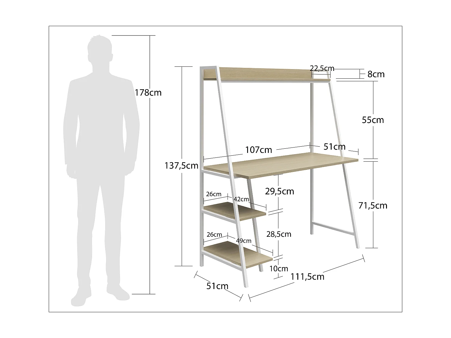 Ladder Desk Natur und Schwarzes Metall