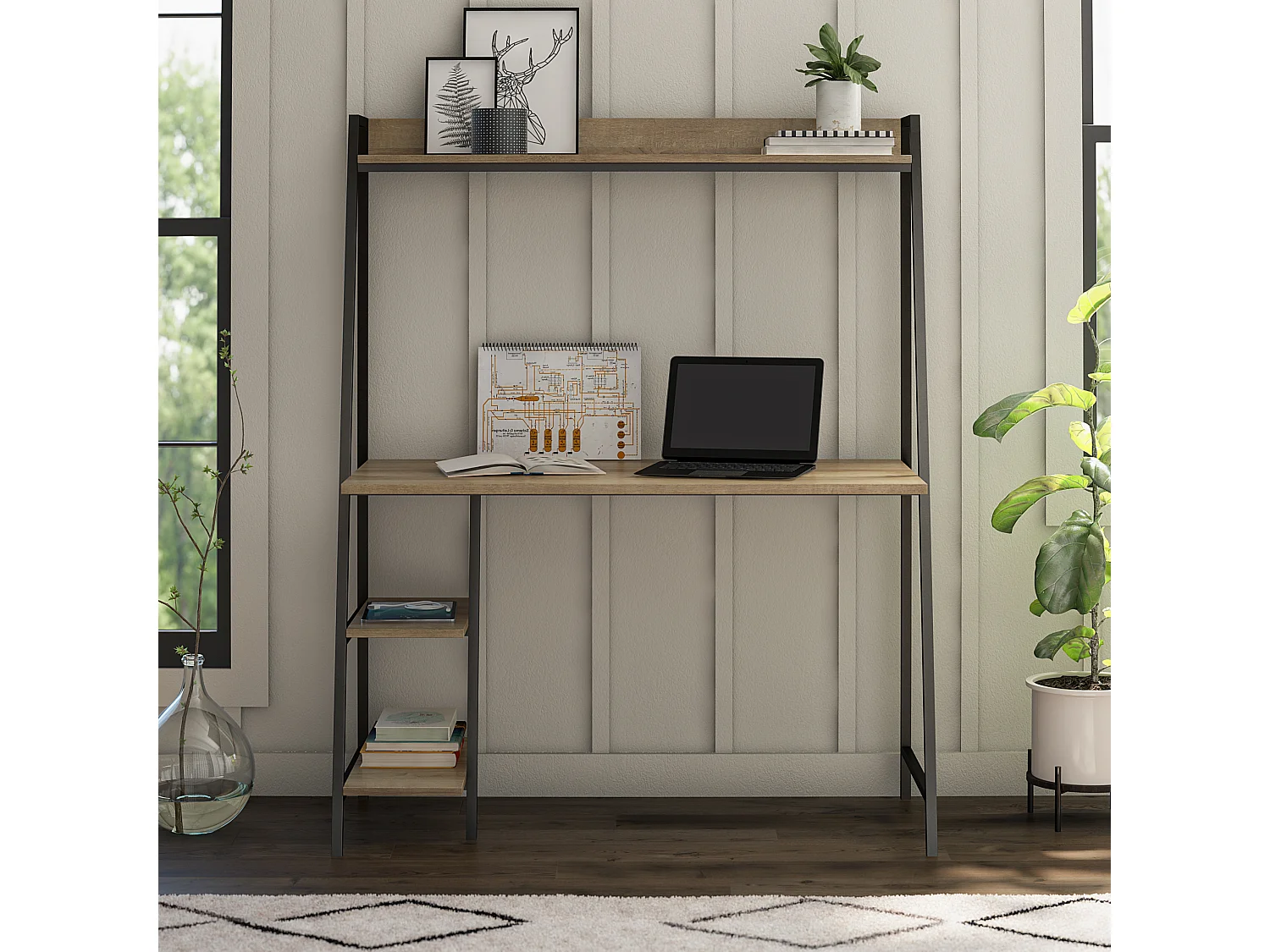 Bushwick | Bureau en échelle en métal naturel et noir