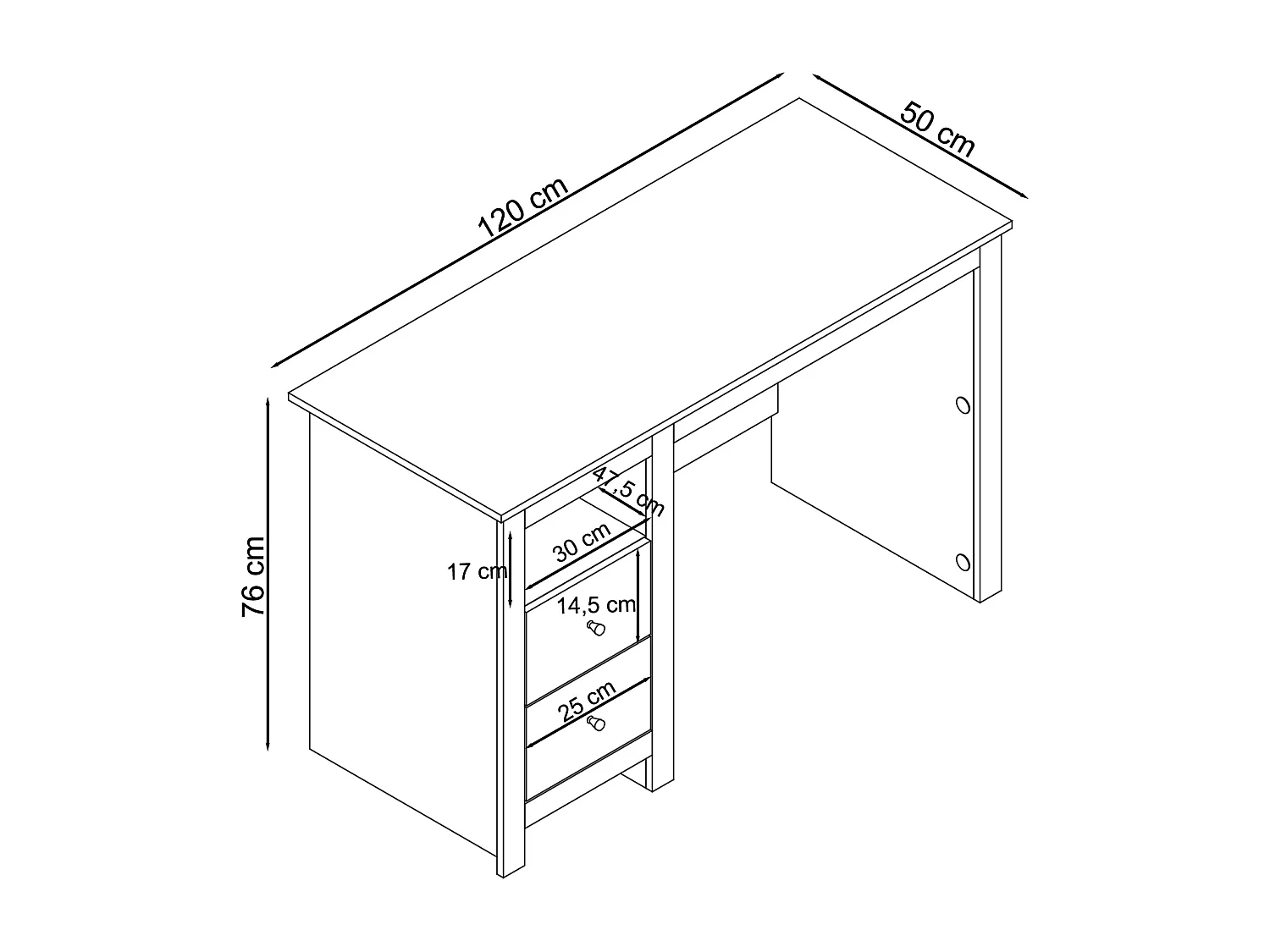 Emerald|Bureau avec 2 tiroirs en effet chêne crème