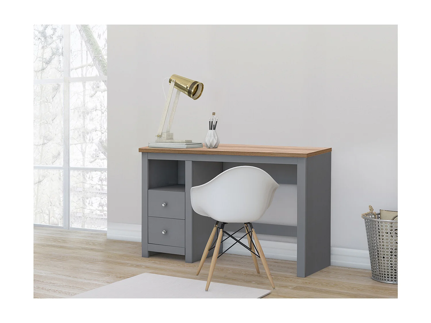 Emerald|Bureau avec 2 portes en effet chêne gris