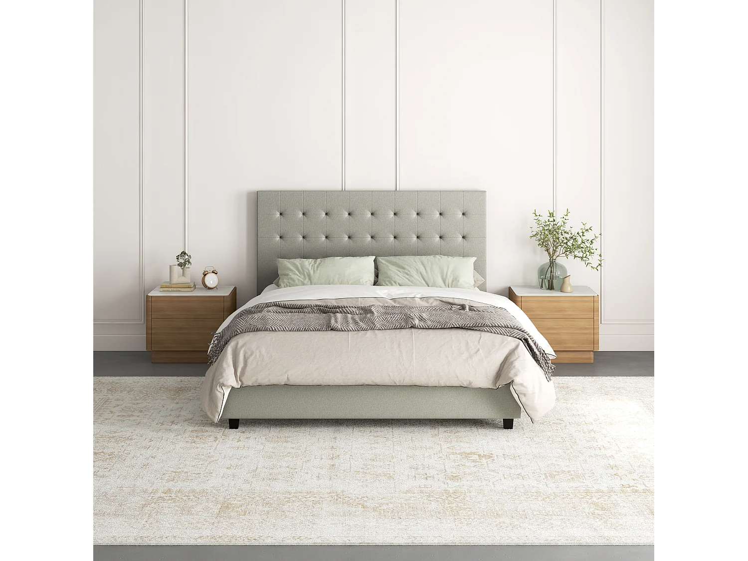 Emily|Lit en tissu gris clair 140x200
