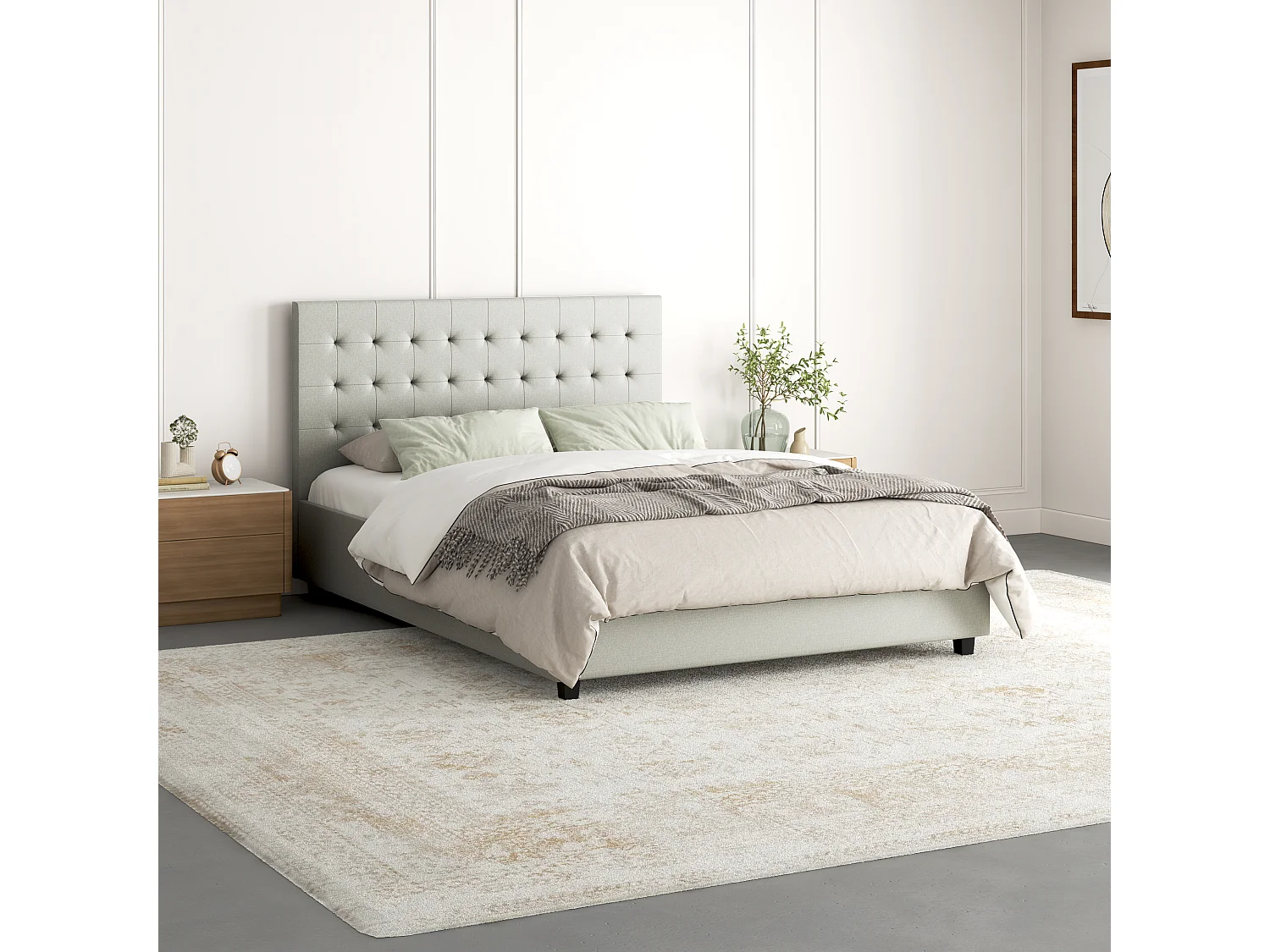 Emily|Lit en tissu gris clair 140x200