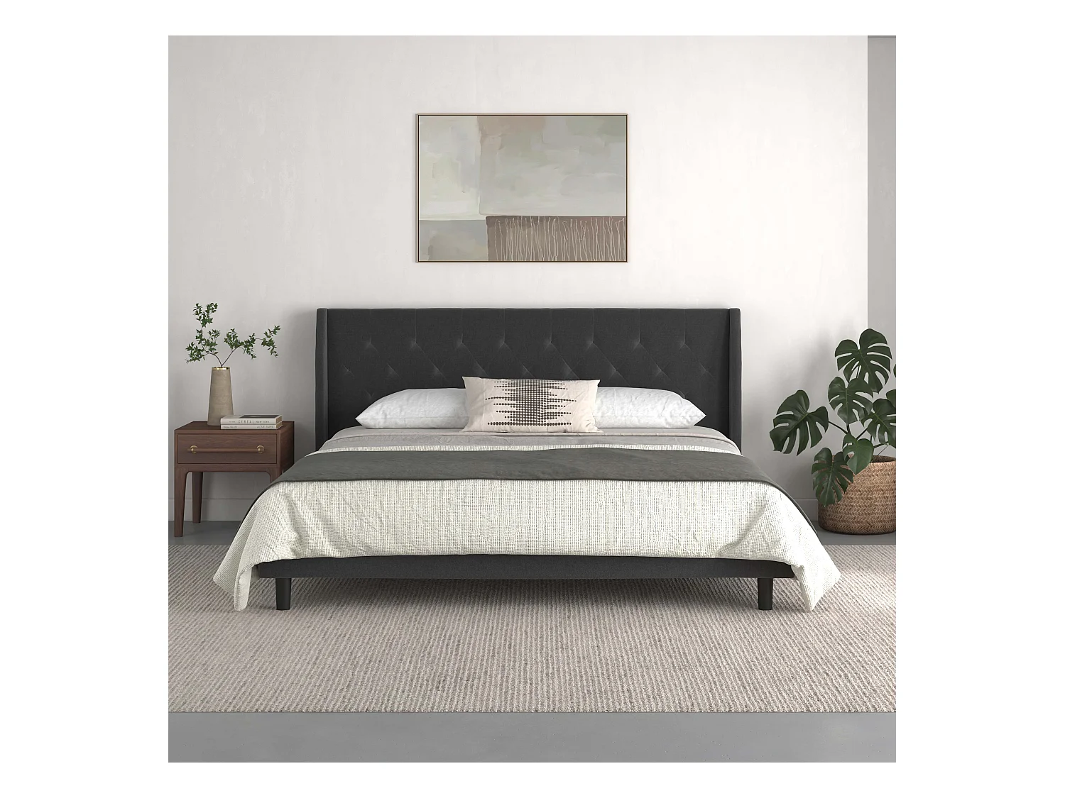 Her Majesty|Lit 180x200 cm en tissu anthracite