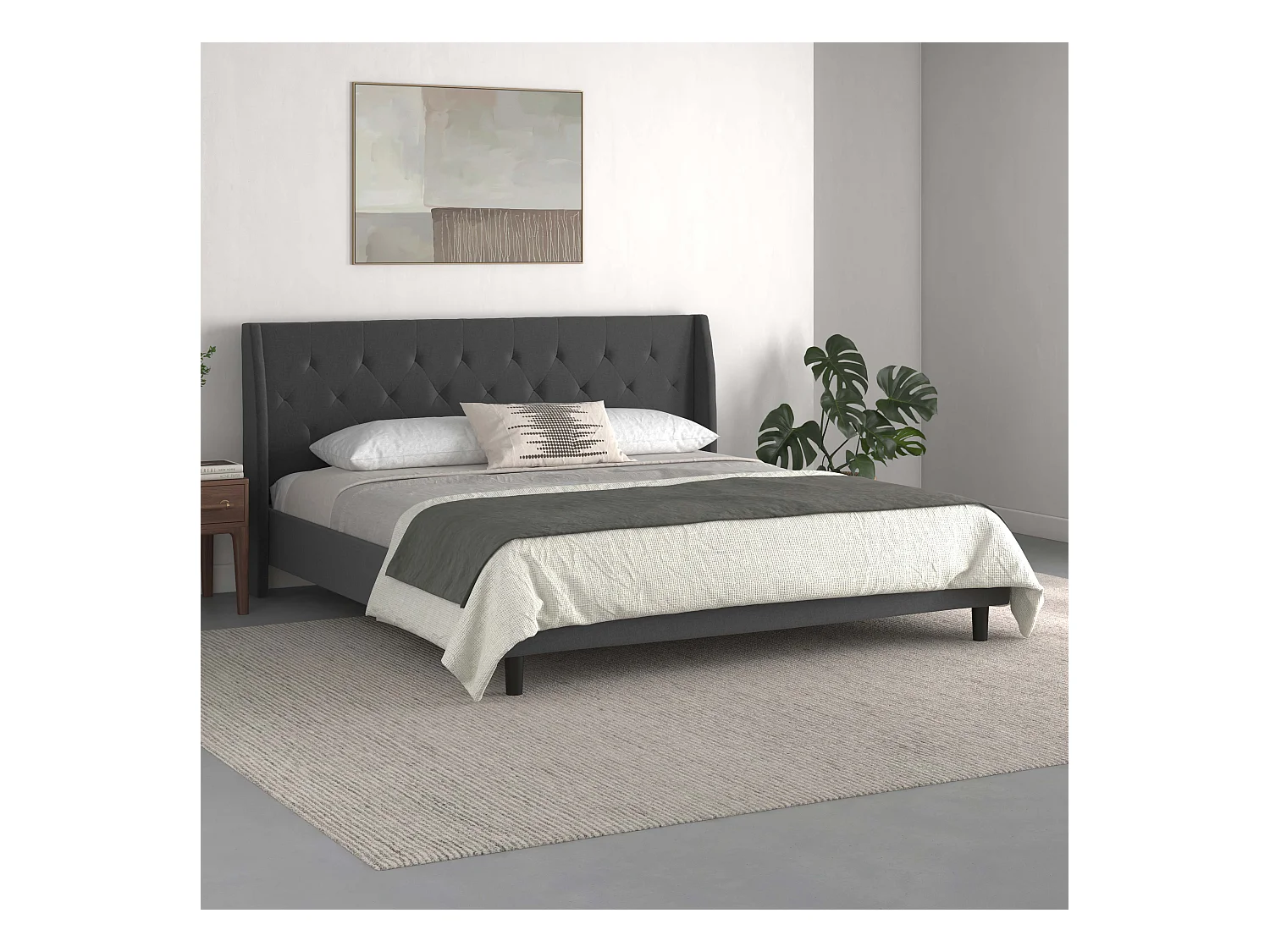 Her Majesty|Lit 180x200 cm en tissu anthracite