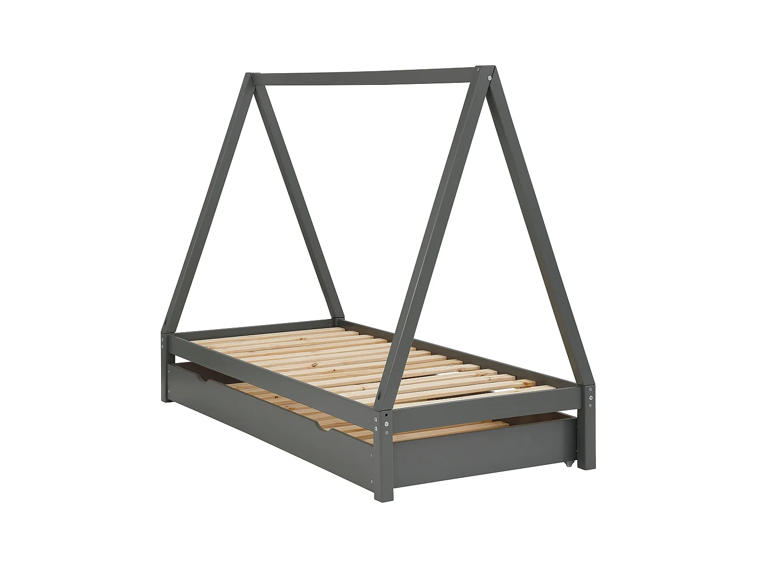 Alpi|Lit tipi gigogne en bois gris 90x200