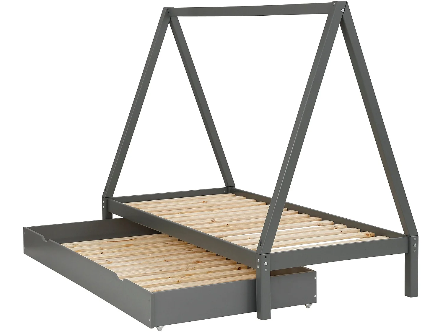 Alpi|Lit tipi gigogne en bois gris 90x200
