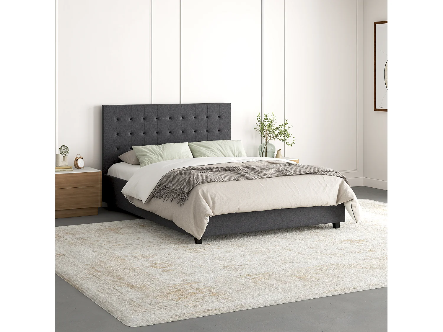 Emily|Lit en tissu anthracite 140x200