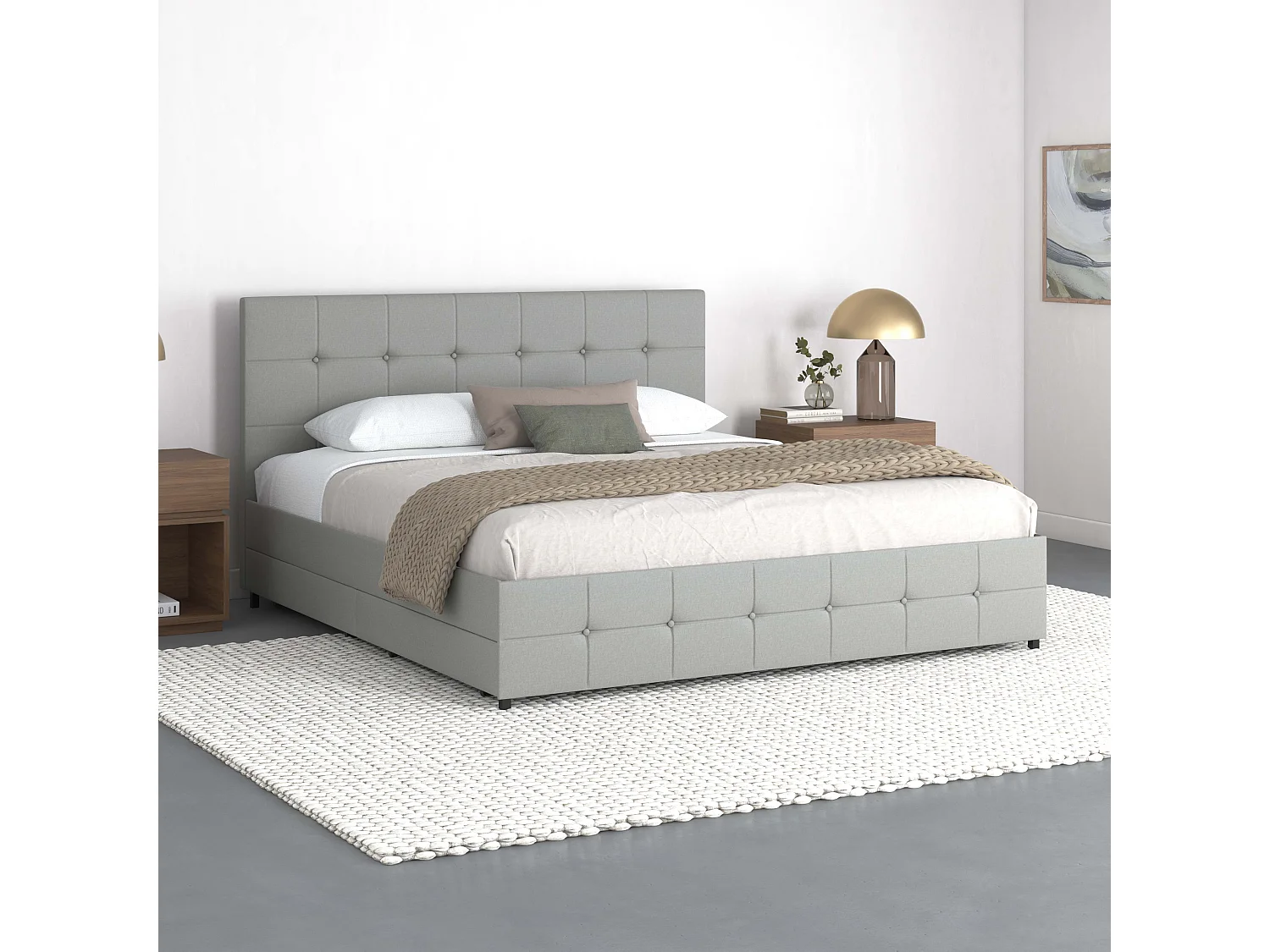 Rose|Lit 180x200 cm avec 4 tiroirs en tissu Gris clair