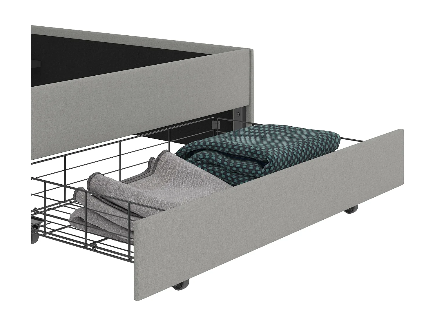 Rose|Lit 180x200 cm avec 4 tiroirs en tissu Gris clair