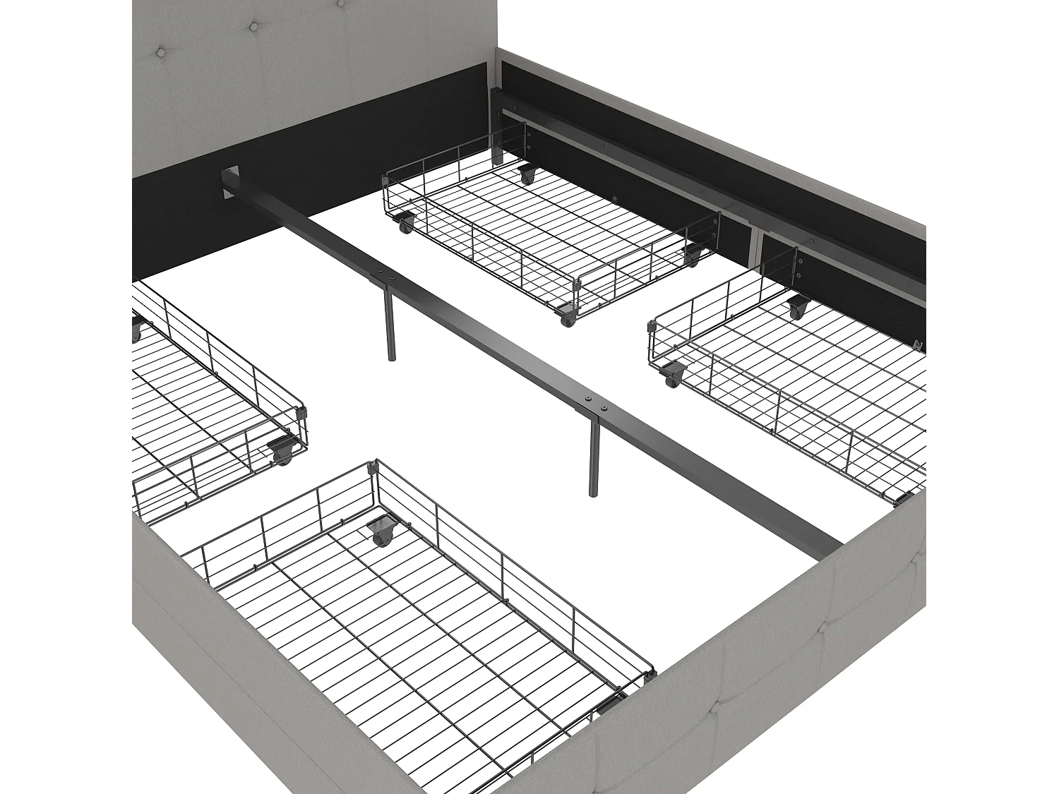 Rose|Lit 180x200 cm avec 4 tiroirs en tissu Gris clair