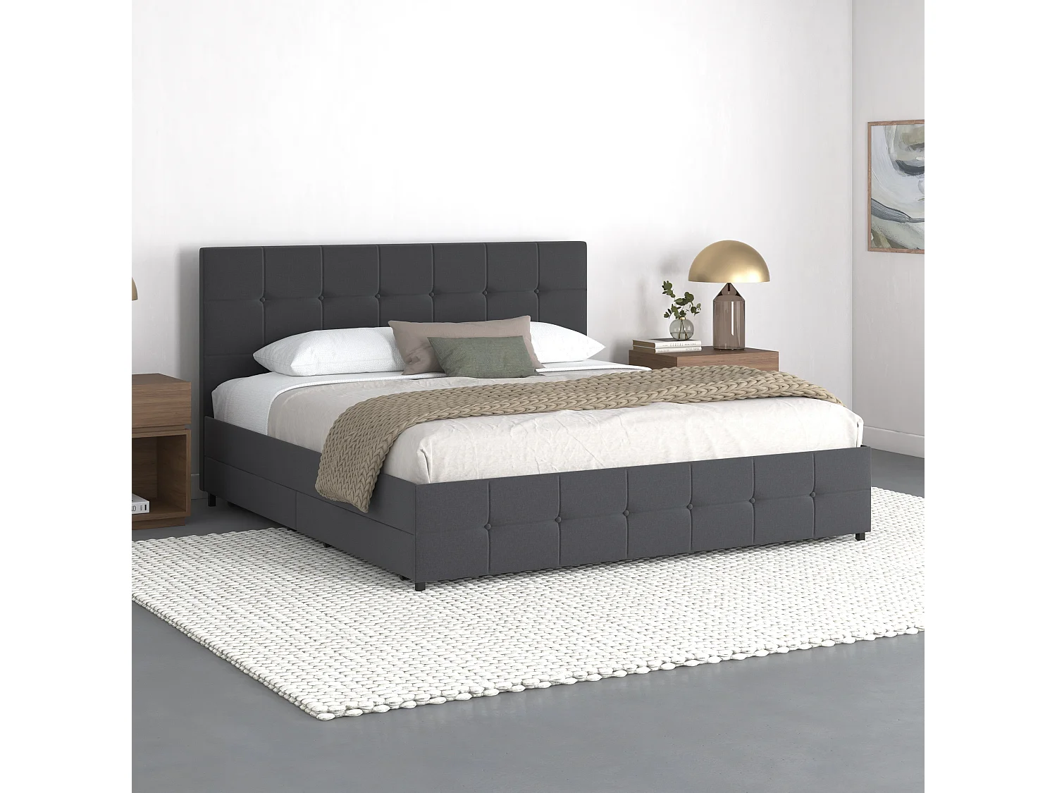 Rose|Lit 180x200 cm avec 4 tiroirs en tissu anthracite