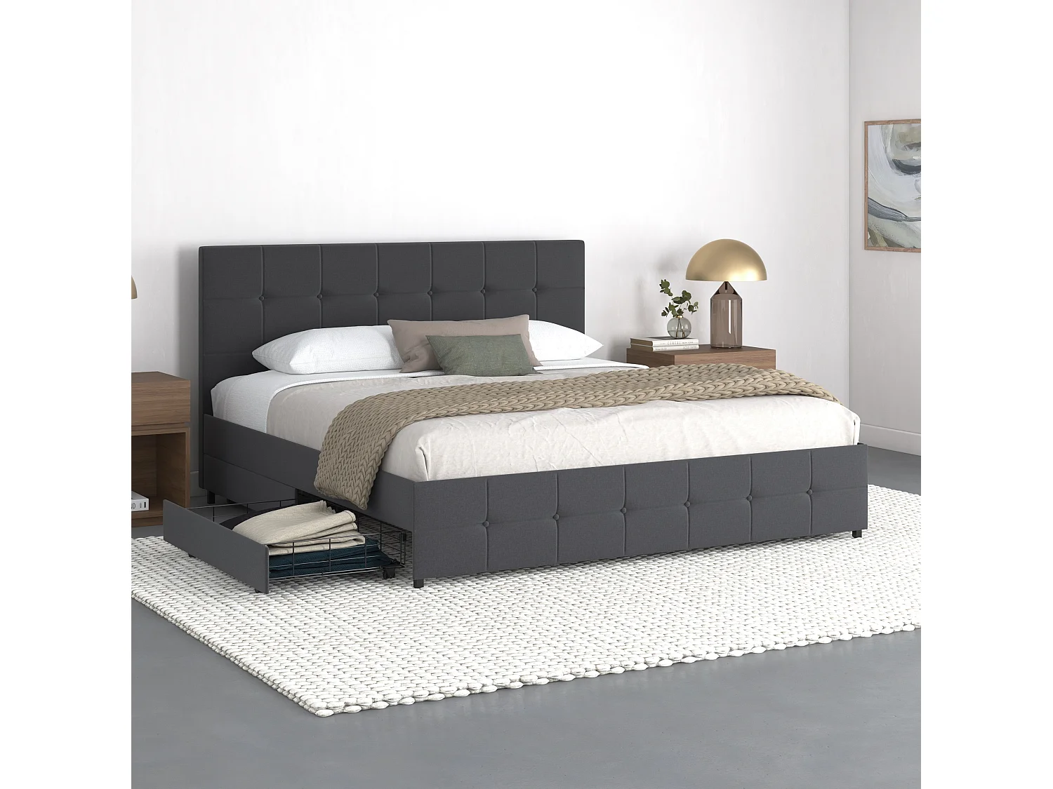 Rose|Lit 180x200 cm avec 4 tiroirs en tissu anthracite