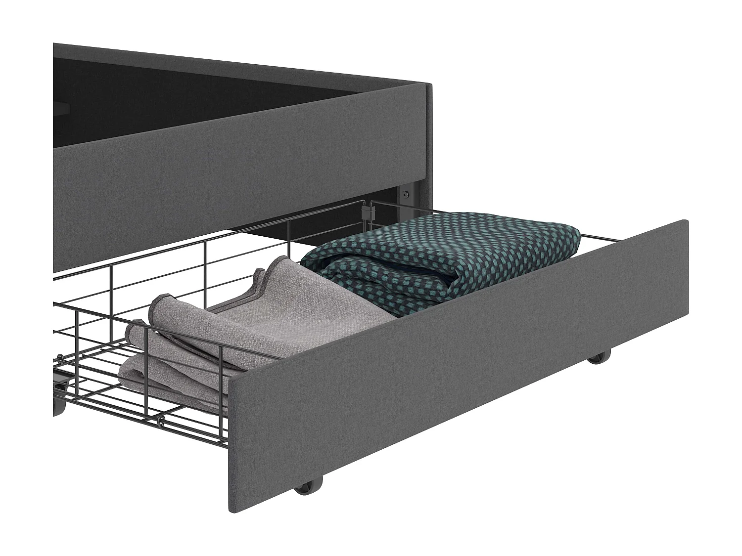 Rose|Lit 180x200 cm avec 4 tiroirs en tissu anthracite