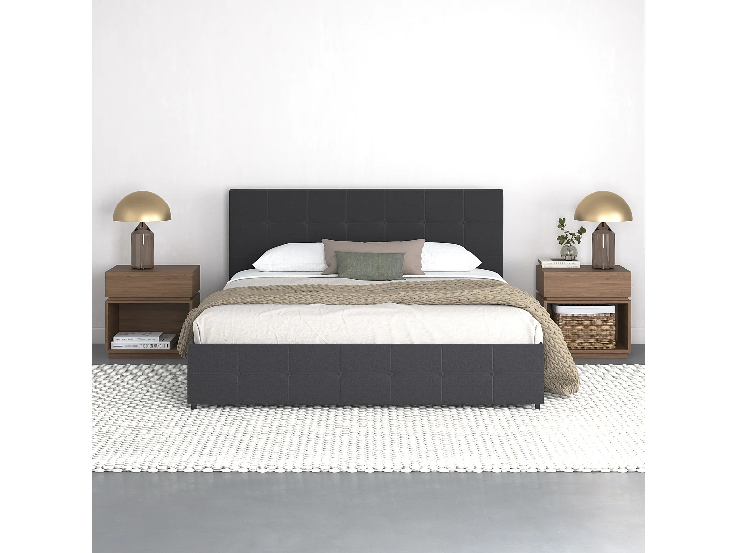 Rose|Lit 180x200 cm avec 4 tiroirs en tissu anthracite