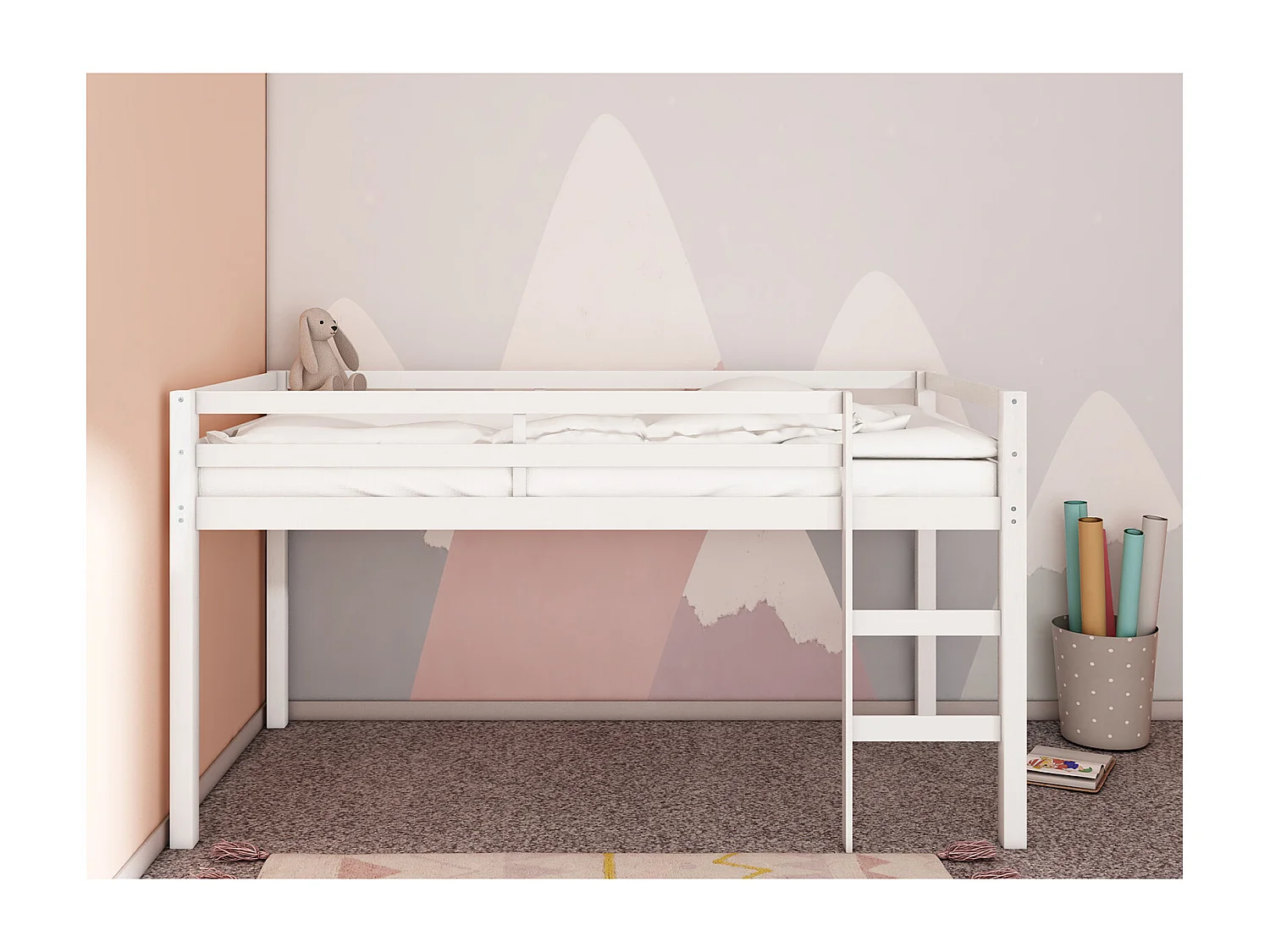 Alpi|Lit cabane surélevé en pin blanc 90x200