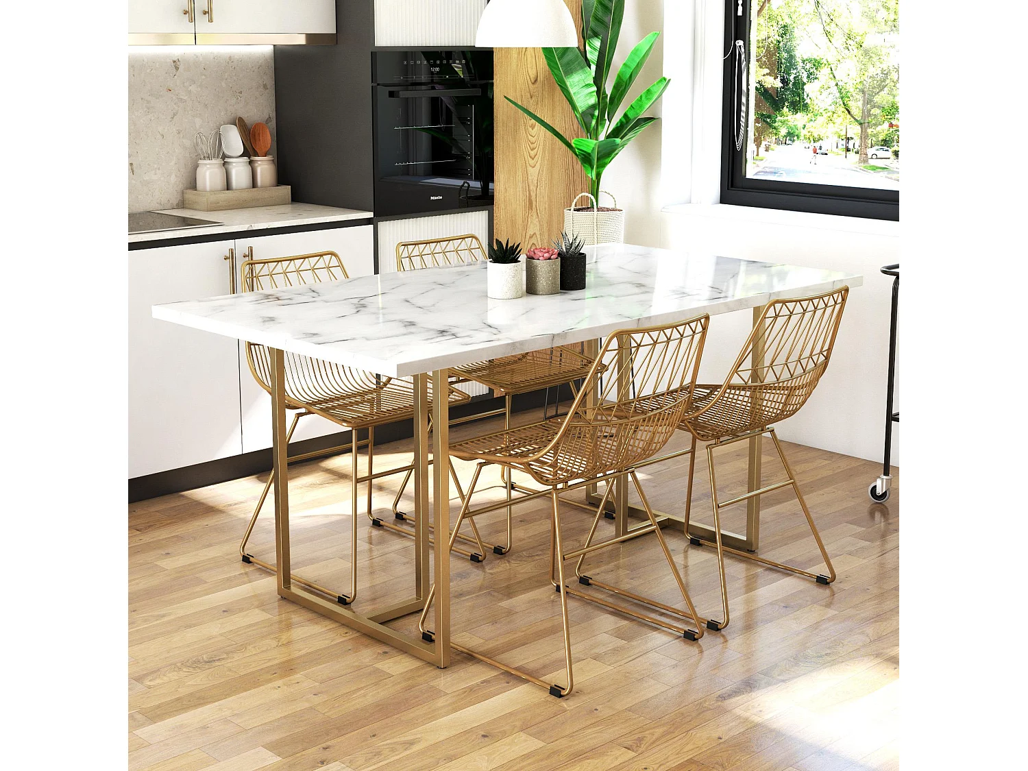 Astor | Table à manger en MDF marbre blanc