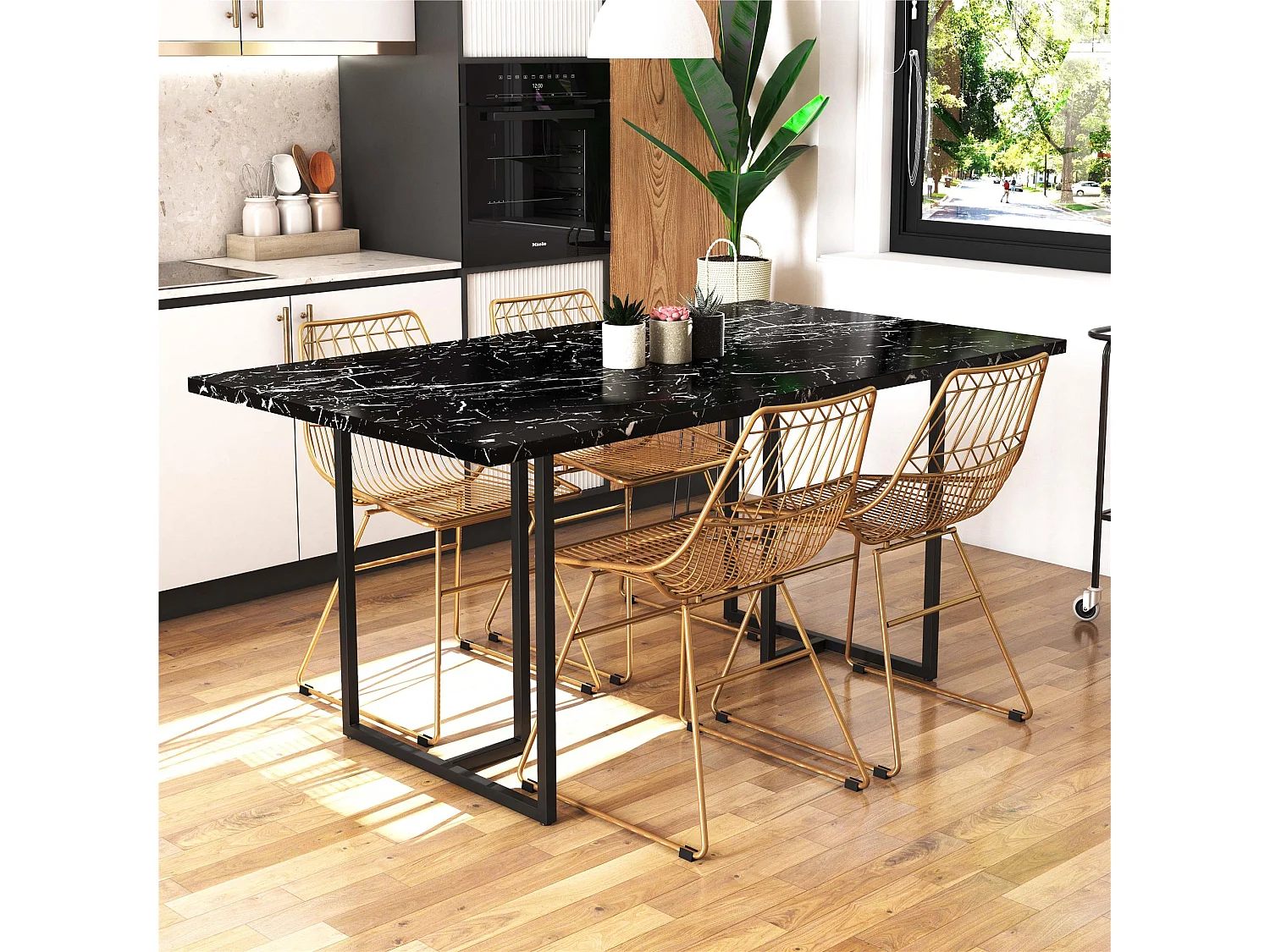 Astor | Table à manger en MDF marbre noir