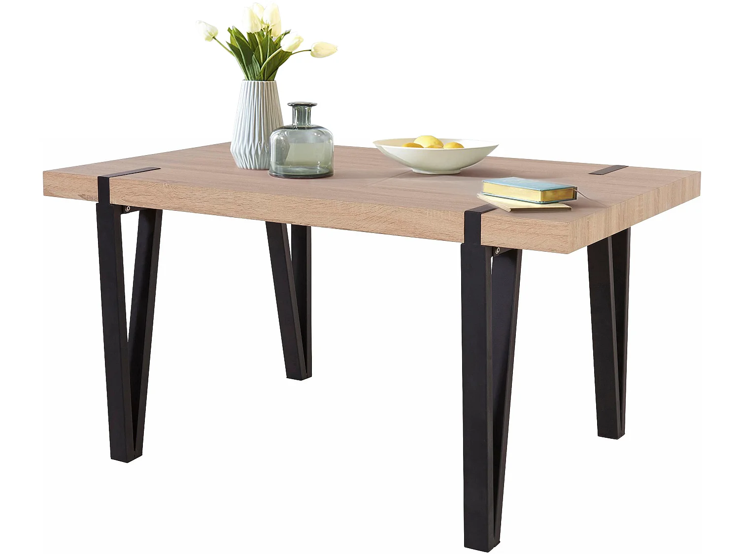 Sanchez|Table à manger en effet bois noir 6 personnes L150