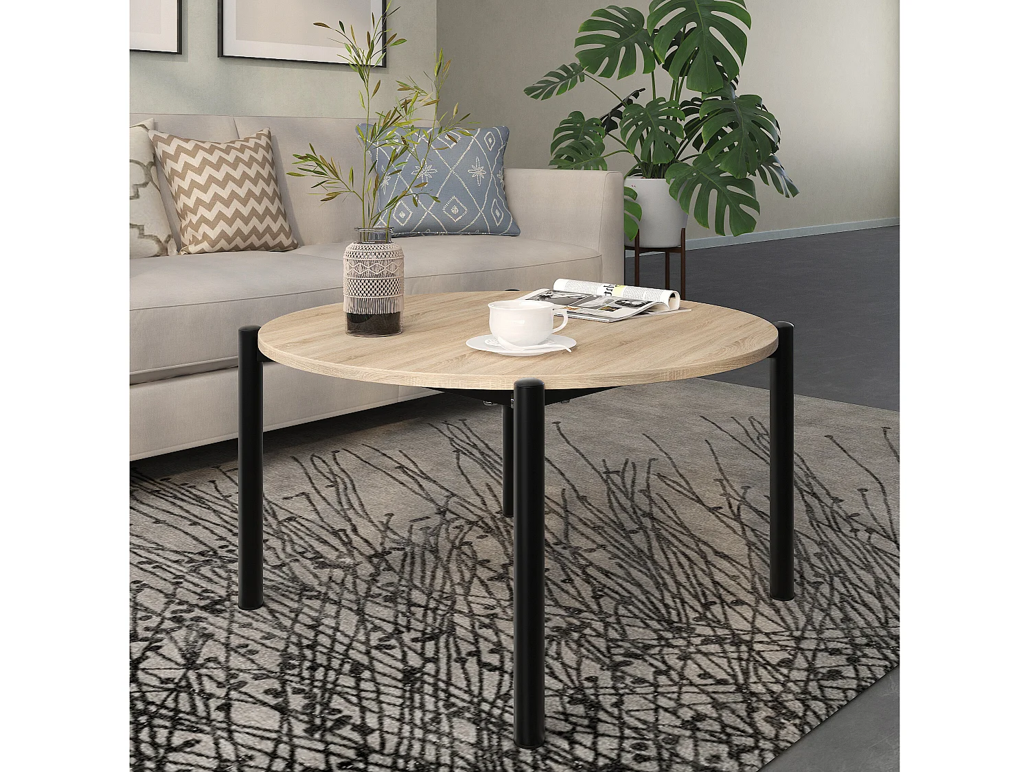 Caleb Salontafel Ø80 Wild Eiken Zwart