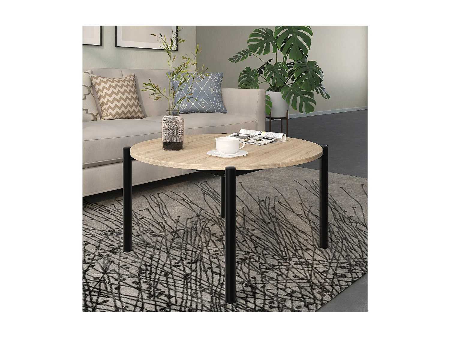 Caleb Salontafel Ã˜80 Wild Eiken Zwart