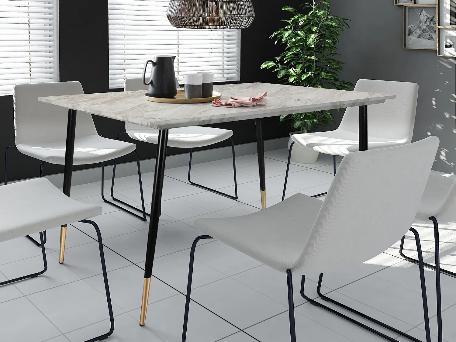 Monza|Table à manger en effet marbre 6 personnes L120