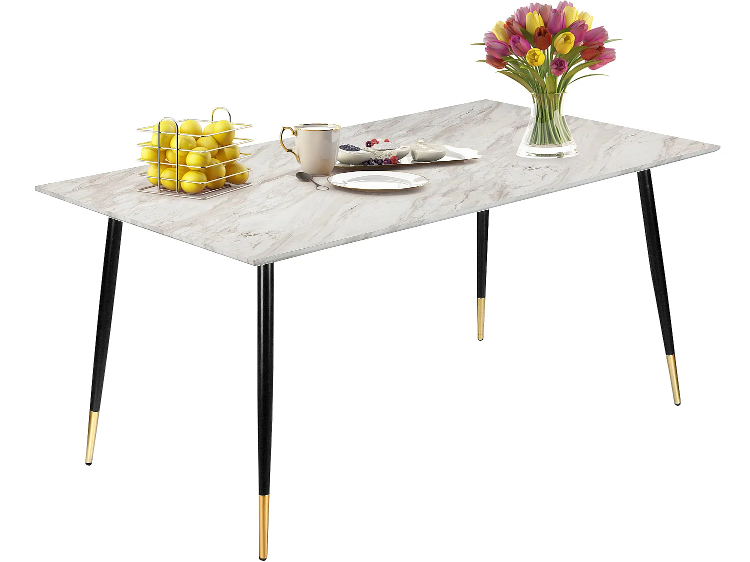 Monza|Table à manger en effet marbre 6 personnes L120