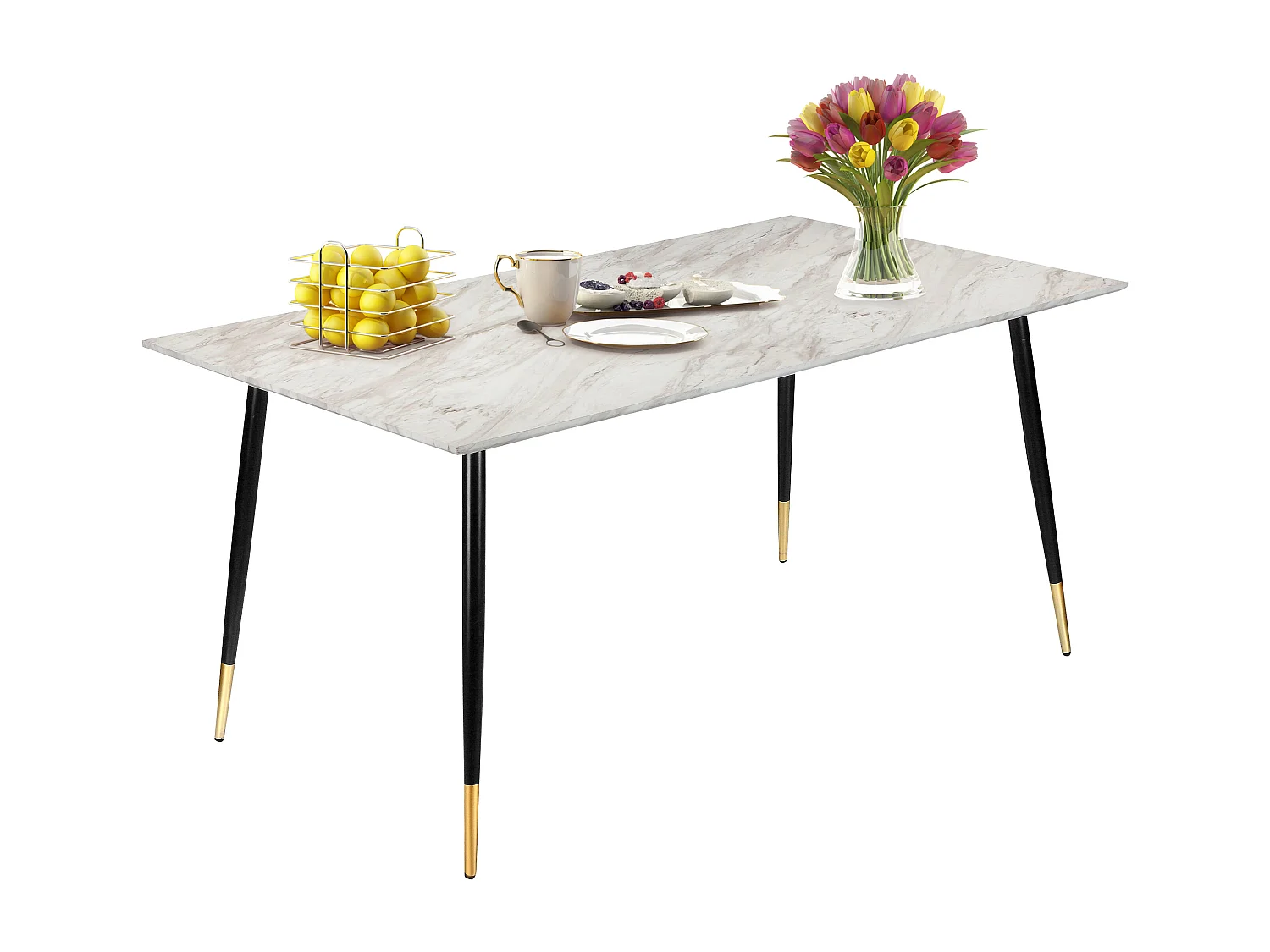 Monza|Table à manger en effet marbre 6 personnes L120