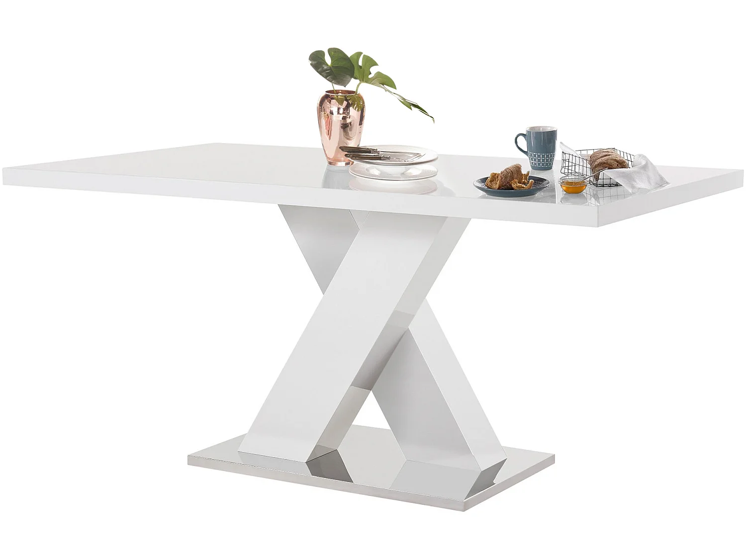 Ali|Table à manger en mélaminé blanc 8 personnes L160