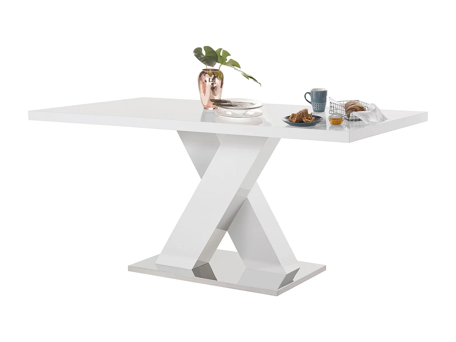 Ali|Table à manger en mélaminé blanc 8 personnes L160