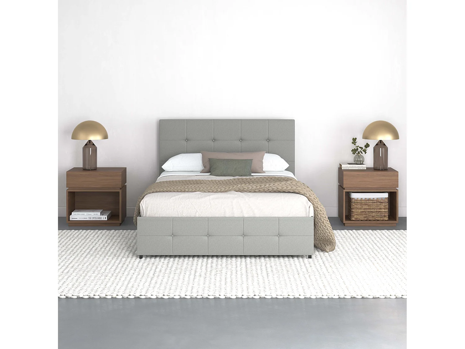 Rose|Lit 140x200 cm avec 4 tiroirs en tissu Gris clair