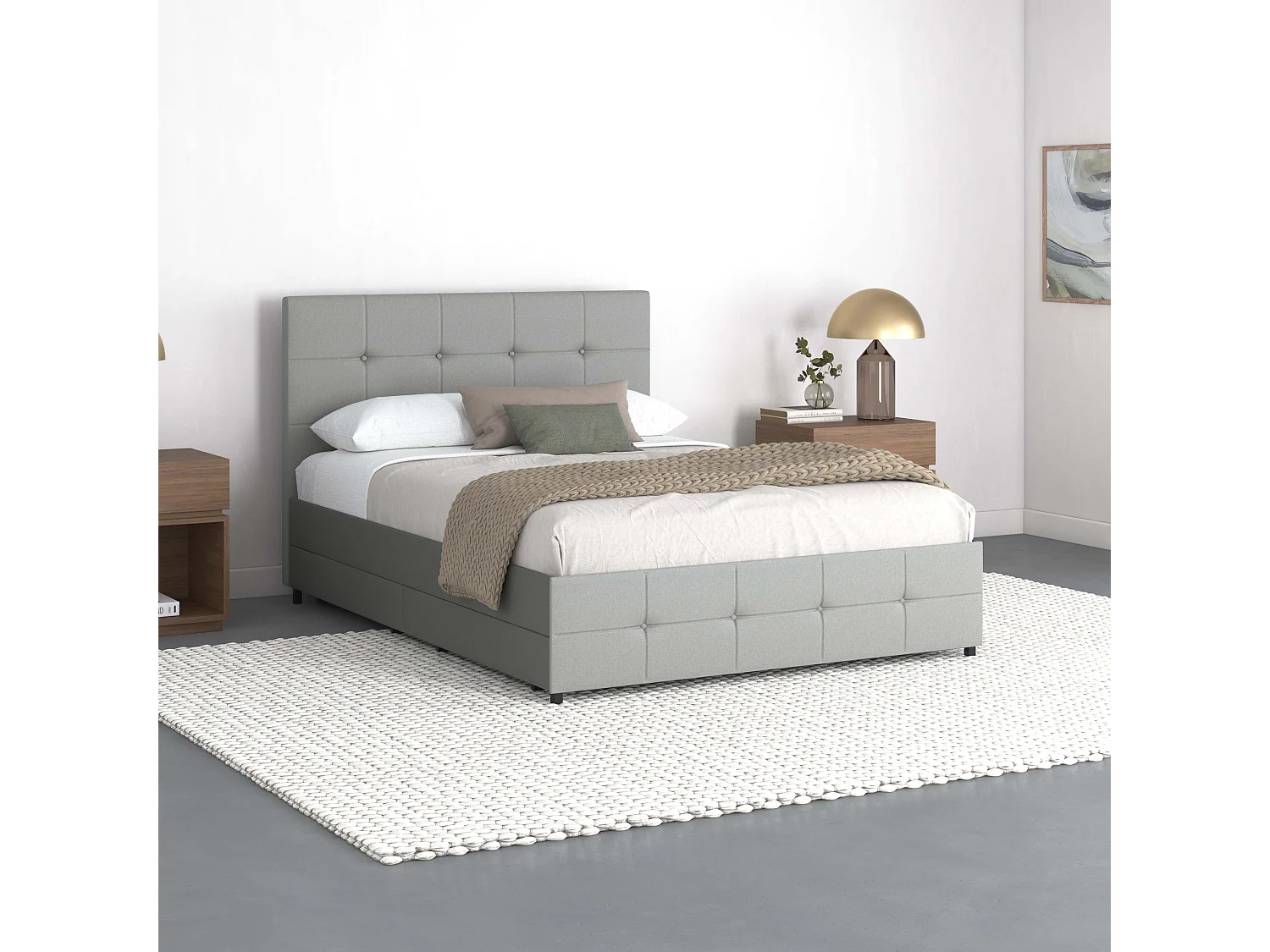 Rose|Lit 140x200 cm avec 4 tiroirs en tissu Gris clair