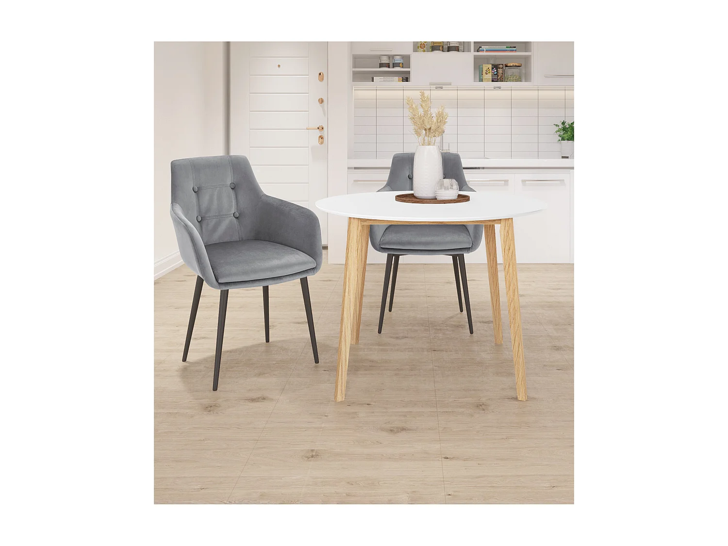 Cody | Table à manger ronde en MDF blanc avec structure en pin nature