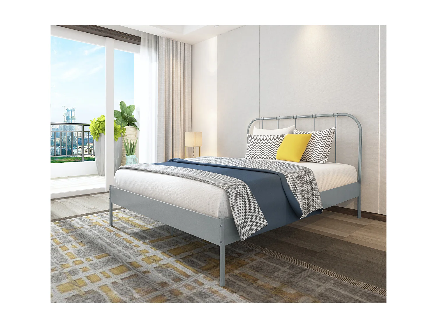 Aaron|Lit en métal gris 140x200