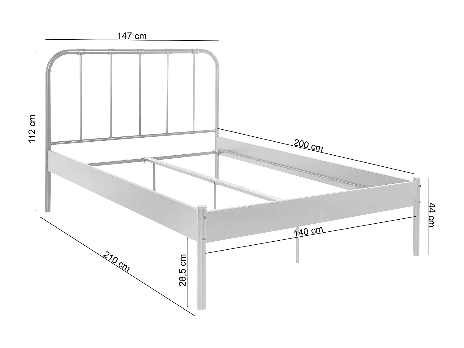 Aaron|Lit en métal gris 140x200