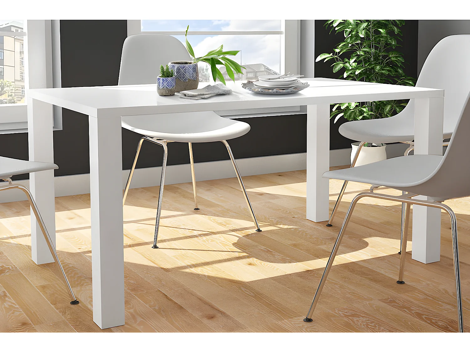 Sky | Table de salle à manger 160x90 cm en MDF blanc