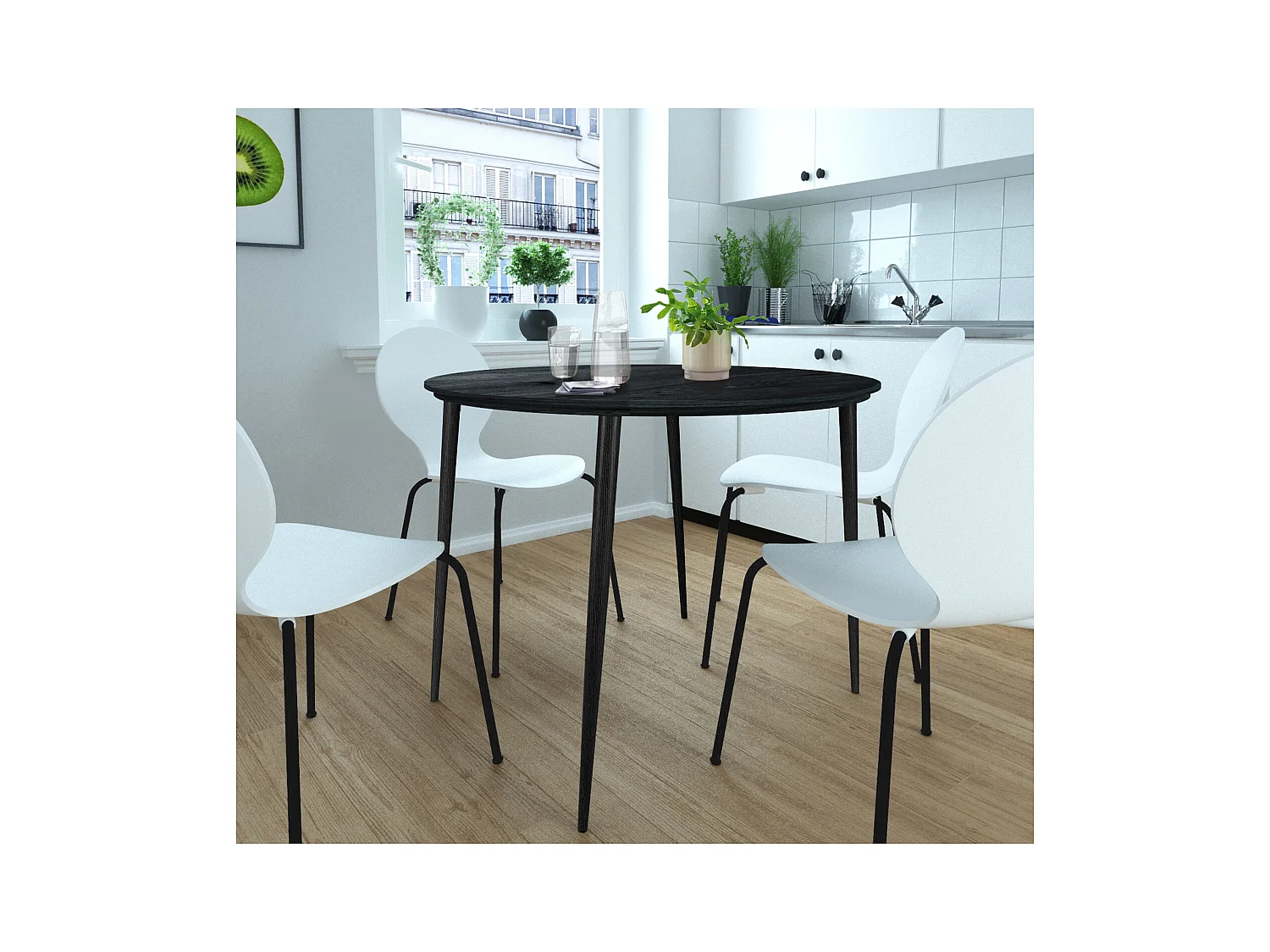 Monza|Table à manger en effet bois noir 4 personnes D100