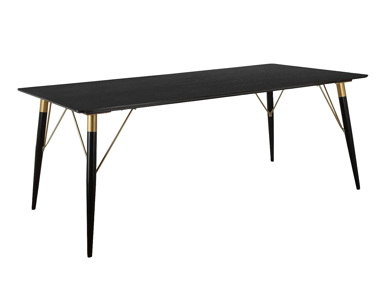 Amagi | Table de salle à manger 200x100 cm avec 8 places en MDF noir Pieds Noirs/Dorés