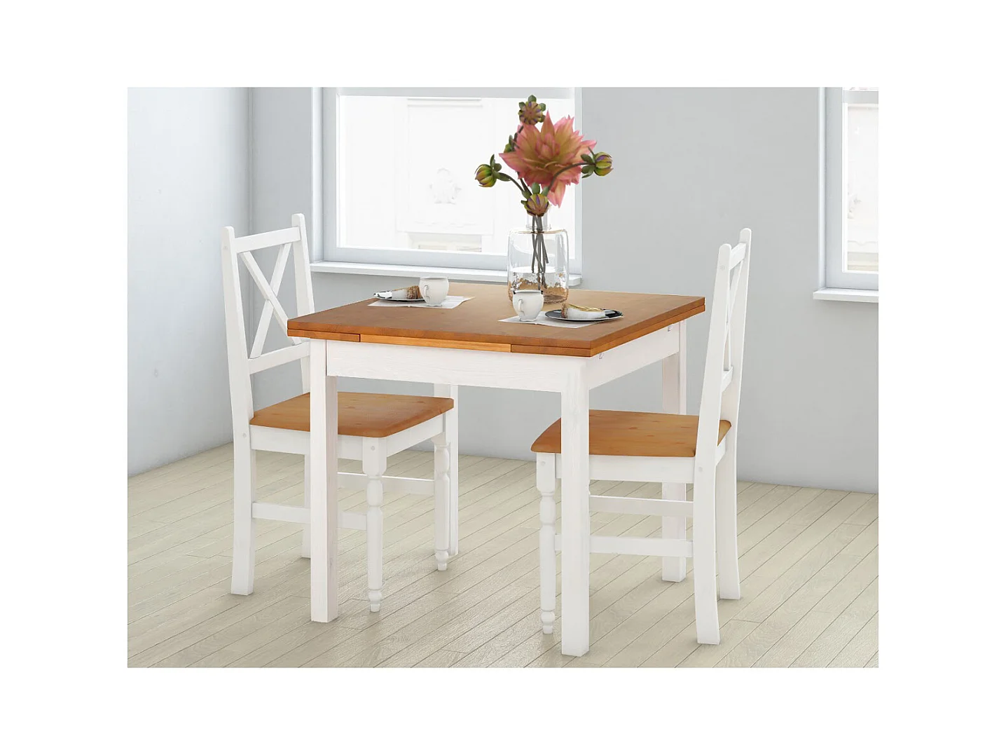Maike|Table à manger en pin marron blanc 4 personnes L80