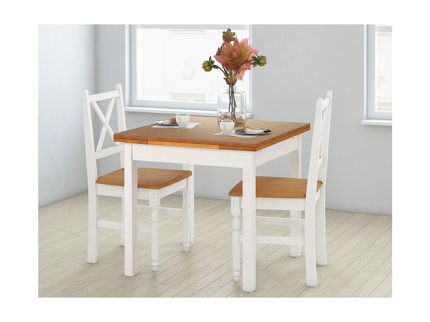 Maike|Table à manger en pin marron blanc 4 personnes L80