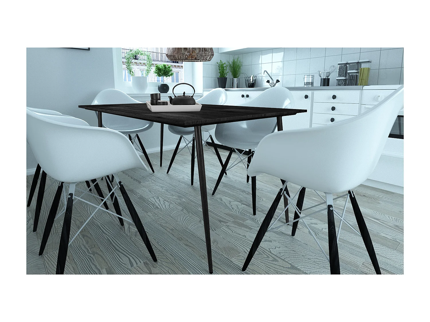 Monza|Table à manger en effet bois noir 8 personnes L160