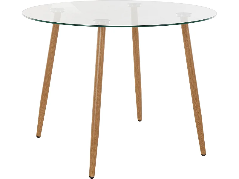 Miller | Table de salle à manger ronde 100 cm avec plateau en verre / pieds en chêne