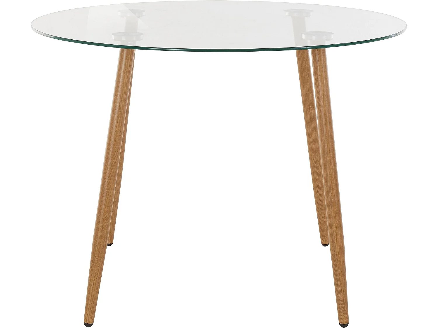 Miller | Table de salle à manger ronde 100 cm avec plateau en verre / pieds en chêne