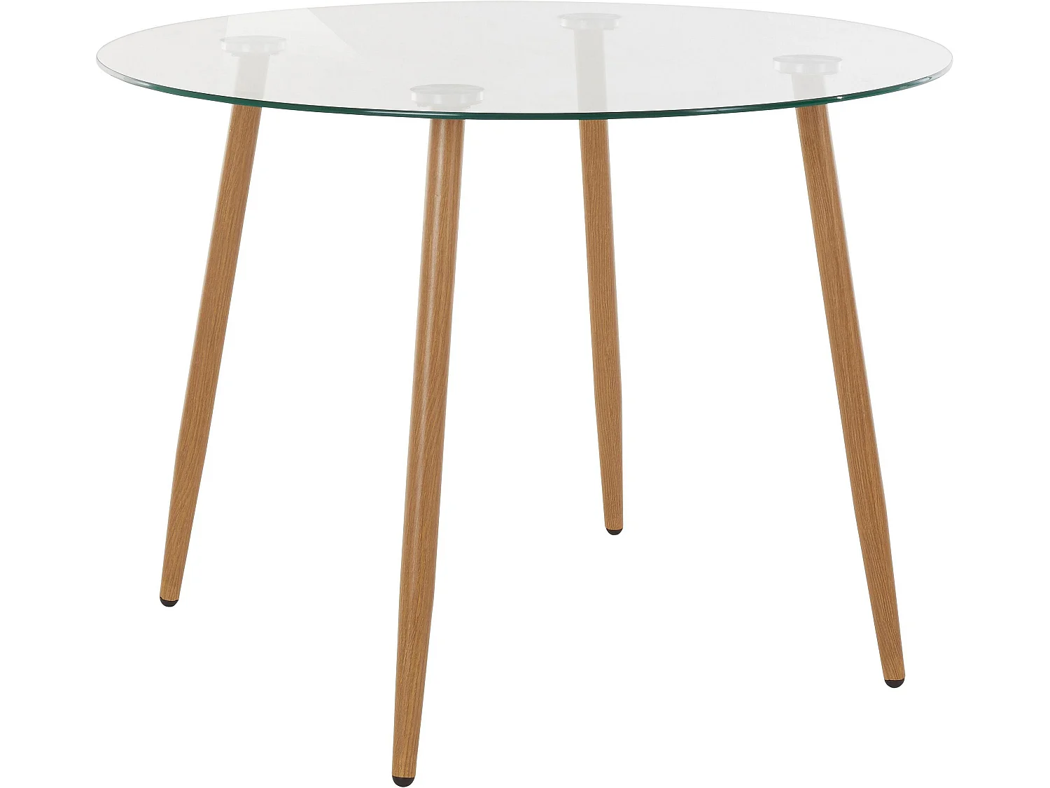 Miller | Table de salle à manger ronde 100 cm avec plateau en verre / pieds en chêne