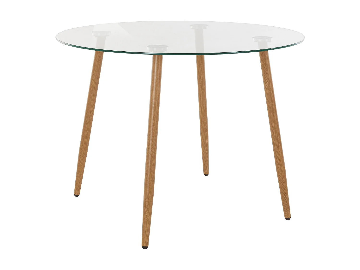 Miller | Table de salle à manger ronde 100 cm avec plateau en verre / pieds en chêne