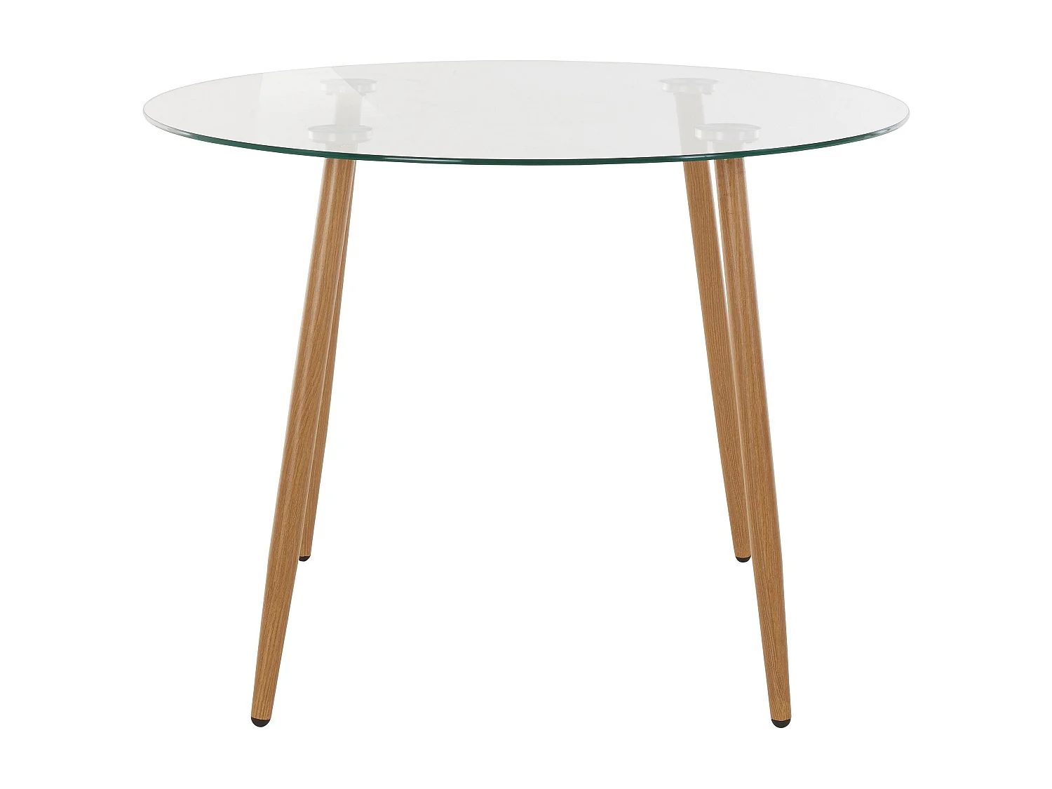 Miller | Table de salle à manger ronde 100 cm avec plateau en verre / pieds en chêne