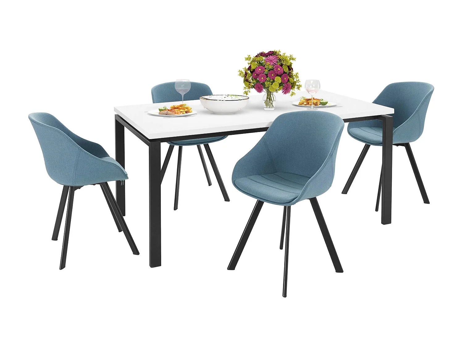 Sabine|Table à manger en mélaminé blanc 8 personnes L160