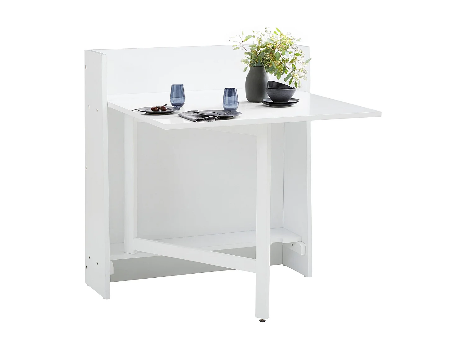 Walter|Table pliante 84x80 cm 3 personnes en MDF blanc