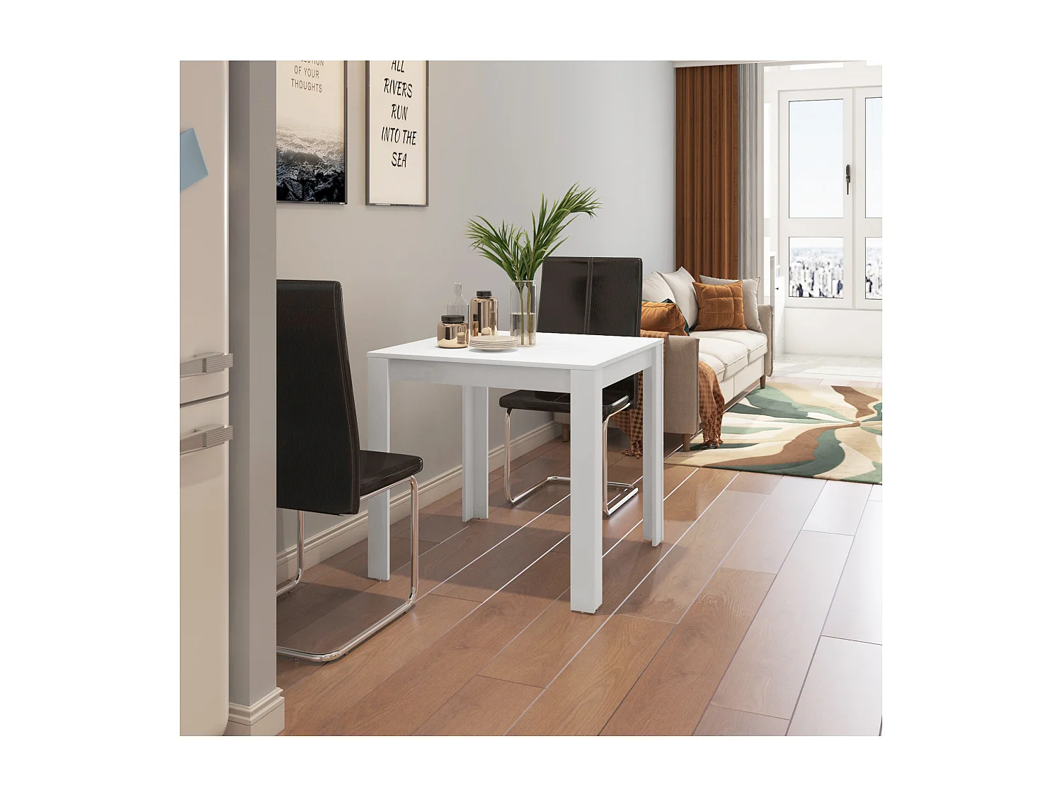 Lynn|Table à manger en mélaminé blanc 4 personnes L80