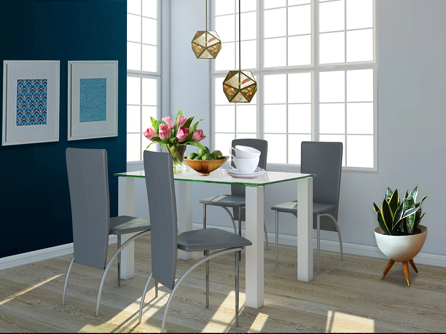 Norma | Mesa de Jantar 120x80cm com Tampo de Vidro e Pernas Brancas