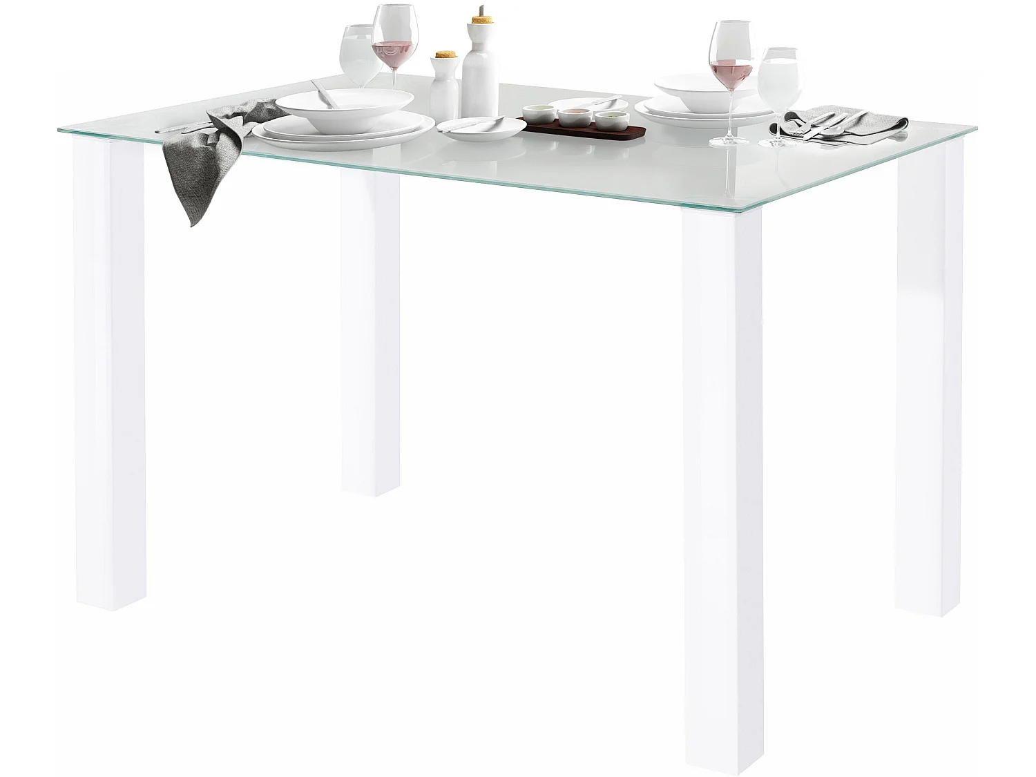 Norma | Mesa de Jantar 120x80cm com Tampo de Vidro e Pernas Brancas